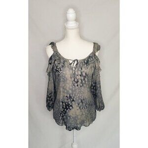 Parker Womens Long Sleeve Cold Shoulder Keyhole Silk Top Animal Print Size Small